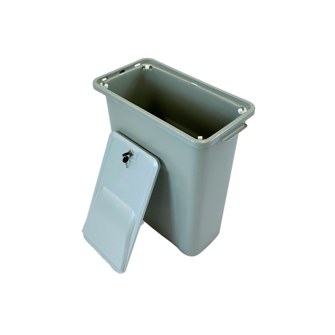 Poubelle en plastique sécurisée avec serrure - Gris