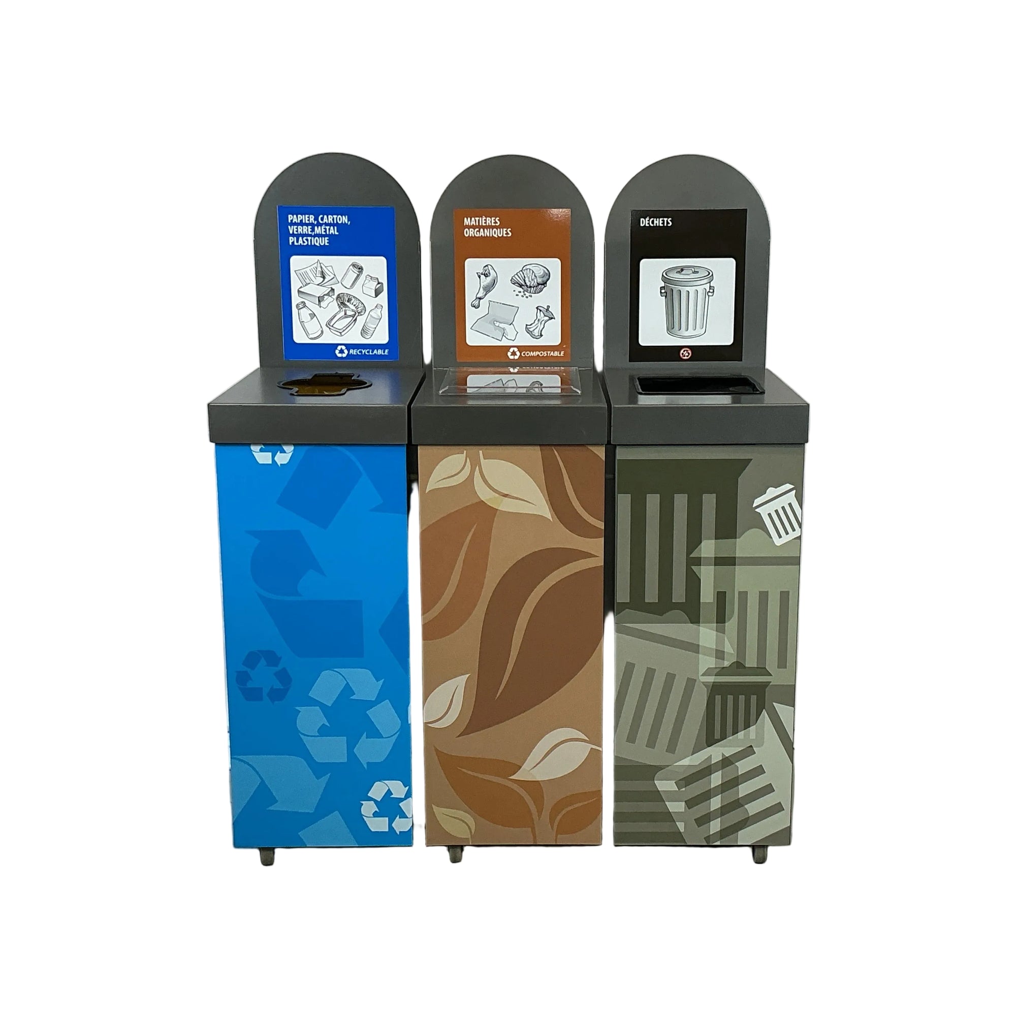 ÎLOT DE TRI MÉTALLIQUE - 3 VOIES de 58L GRIS ACIER