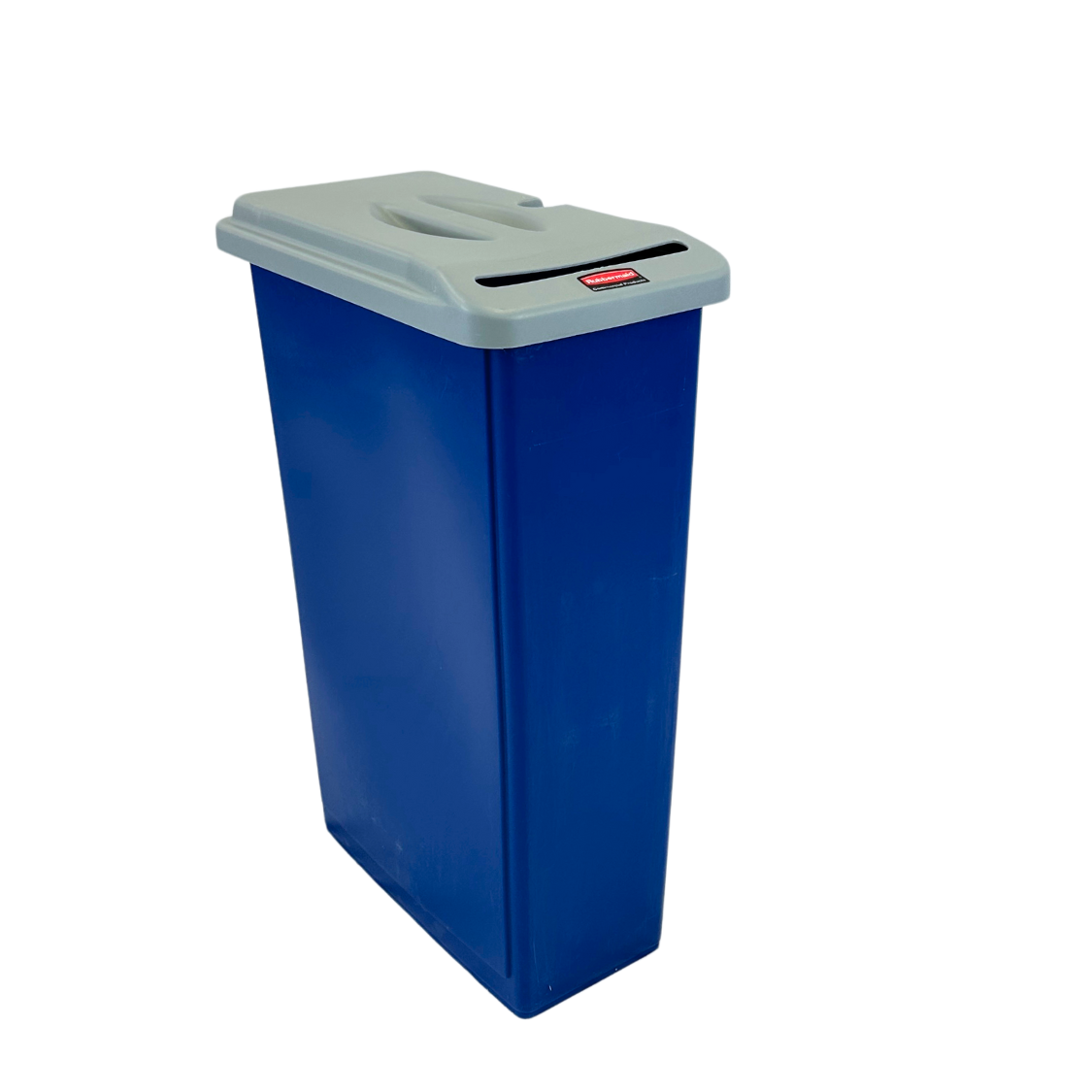 Poubelle à couvercle sécurisé - Bleu et gris - Ouverture fente