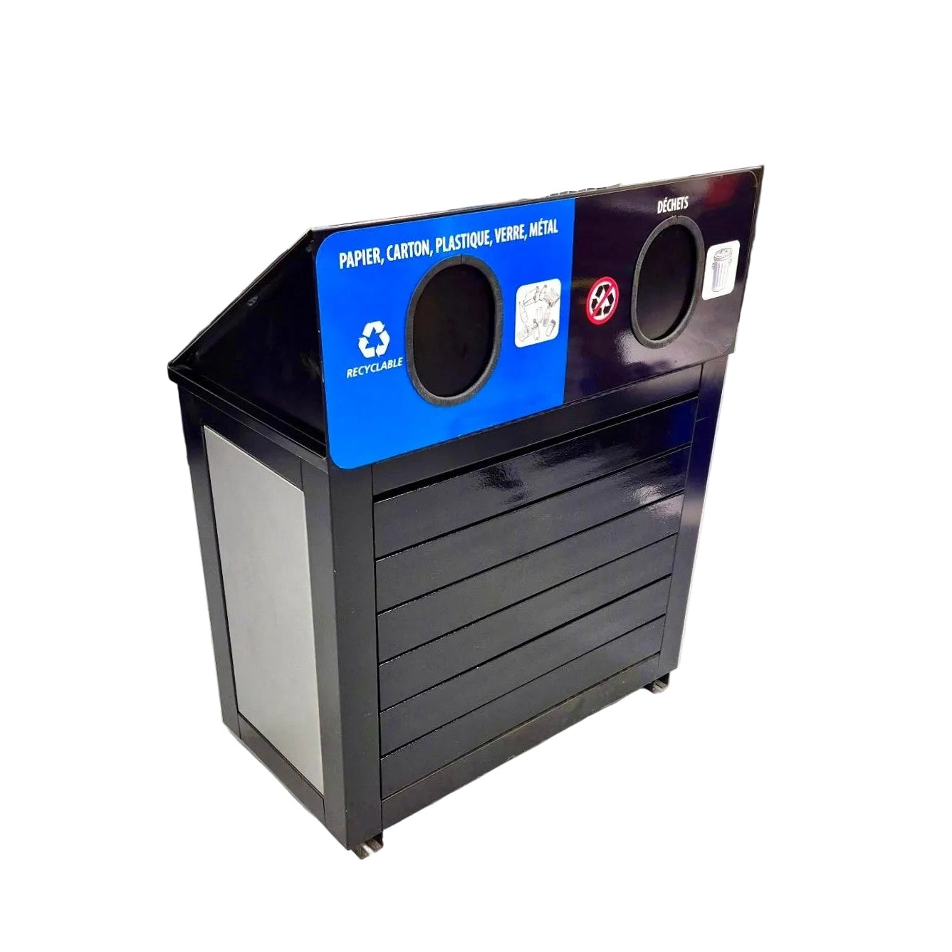 ÎLOT EXTÉRIEUR EN ACIER AVEC LATTES DE PLASTIQUE 2 x 110L NOIR